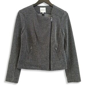 Catherine Malandrino Runway Style Moto Jacket Women Medium Tweed Zip Crop Biker